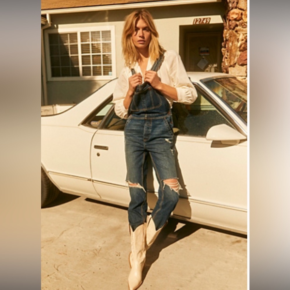 Free people boyfriend denim overalls